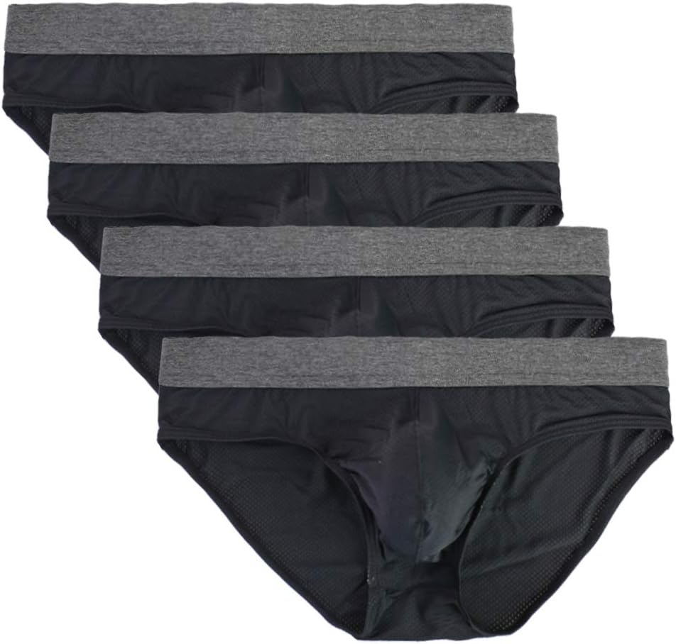 Billtop Men's Basic Lightweight Micro Mesh Comfortable Pack Brief Underwear, 4 Pack Black, XX-Large