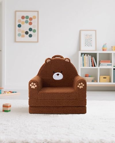 Miniatura 8 de MOONBEEKI Sofá plegable 2 en 1 para niños pequeños, tela Sherpa suave con funda lavable, sofá convertible a tumbona, sofá para niños para sala de