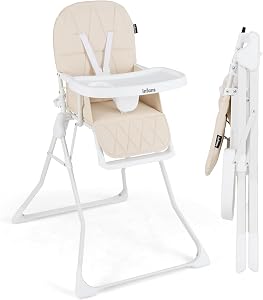INFANS Baby High Chair, Quick Folding Portable Highchair for Babies and Toddlers with Adjustable Footrest Removable Dishwasher Tray PU Seat, Compact Highchairs for Baby Age 6-36 Months (Beige)