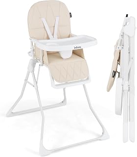 INFANS Foldable Baby High Chair: Portable Adjustable Height, Tray & Footrest, Easy Clean PU Seat for 6-36 Months Toddlers