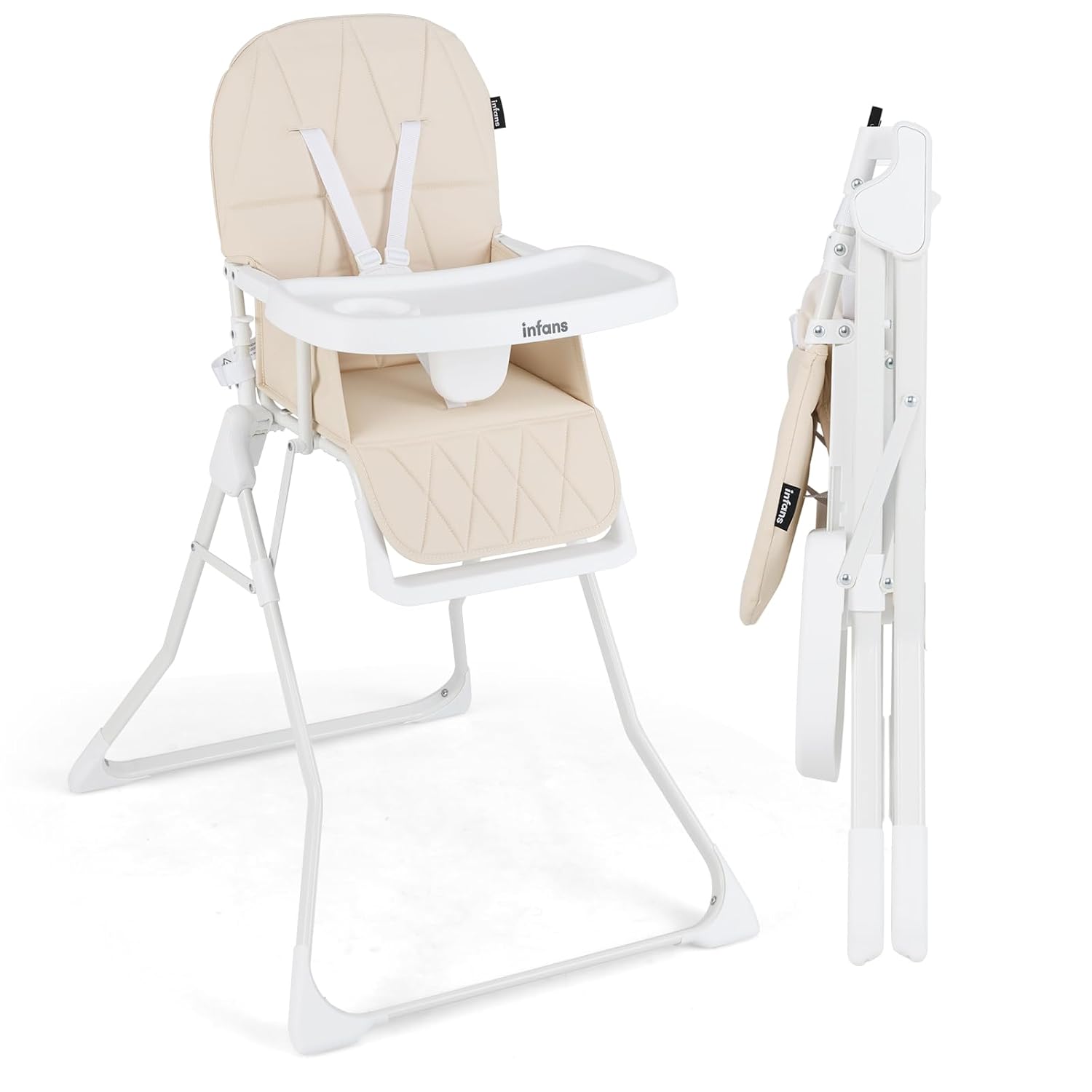 INFANS Foldable Baby High Chair: Portable Adjustable Height, Tray & Footrest, Easy Clean PU Seat for 6-36 Months Toddlers