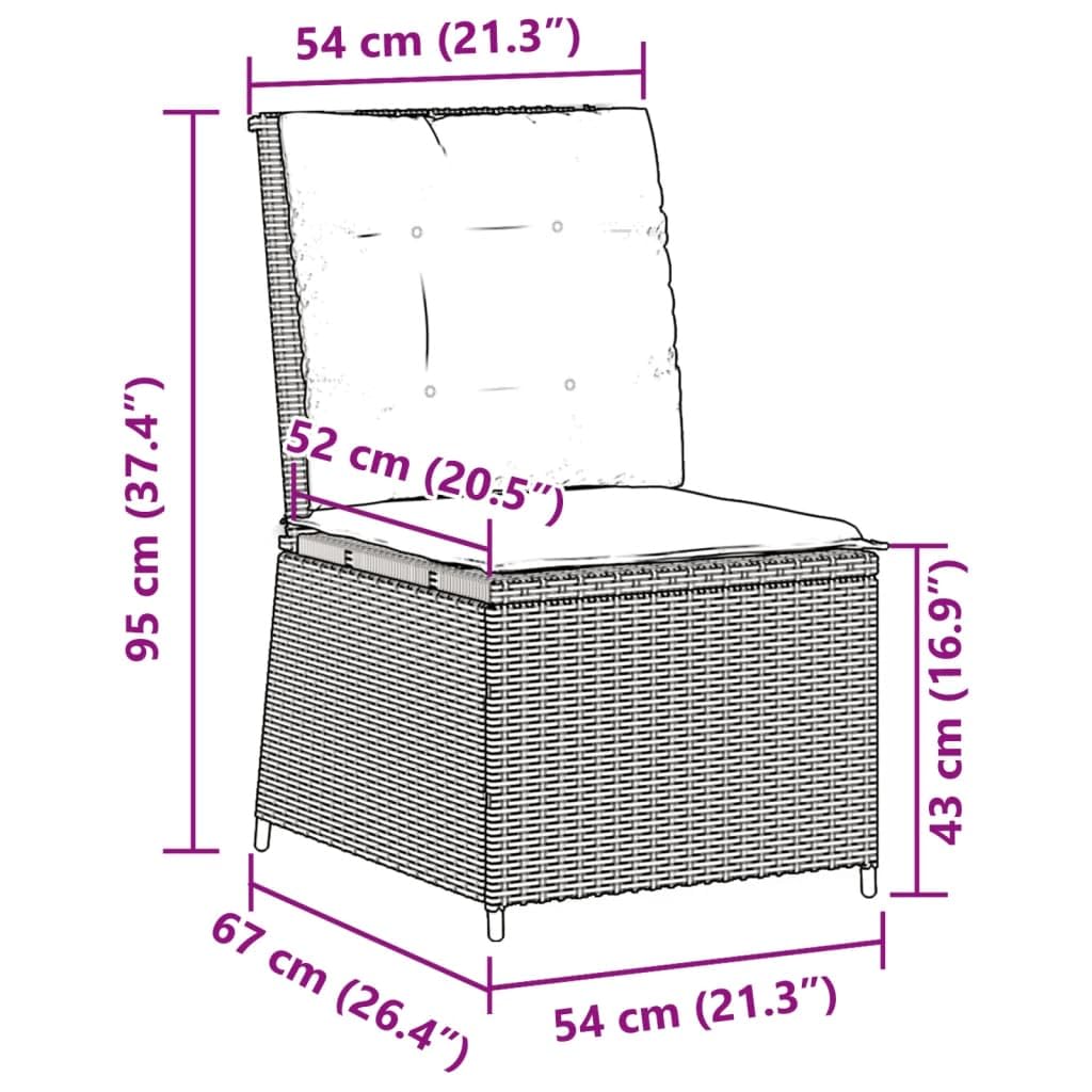 Poltrona da giardino con funzione reclinabile, grigio chiaro, polyrattan, regolabile, resistente ai raggi UV, per terrazza, balcone, esterno, portata 110 kg