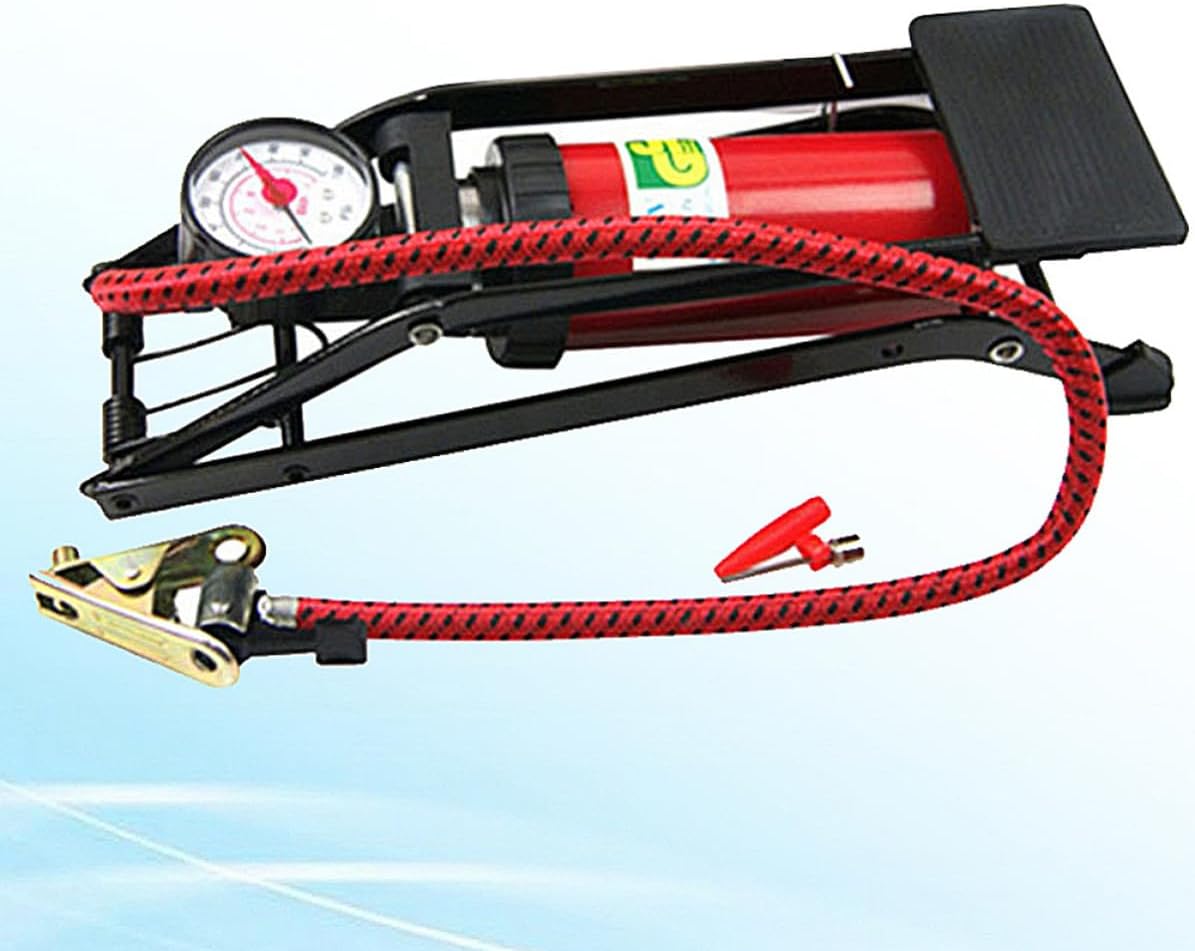 Generic Portable High-Pressure Foot Pump for Inflatable Bed and Rubber Boat with Metal Multi-Functional Valves and Pressure Gauge, for Car and Bike Tire Inflation