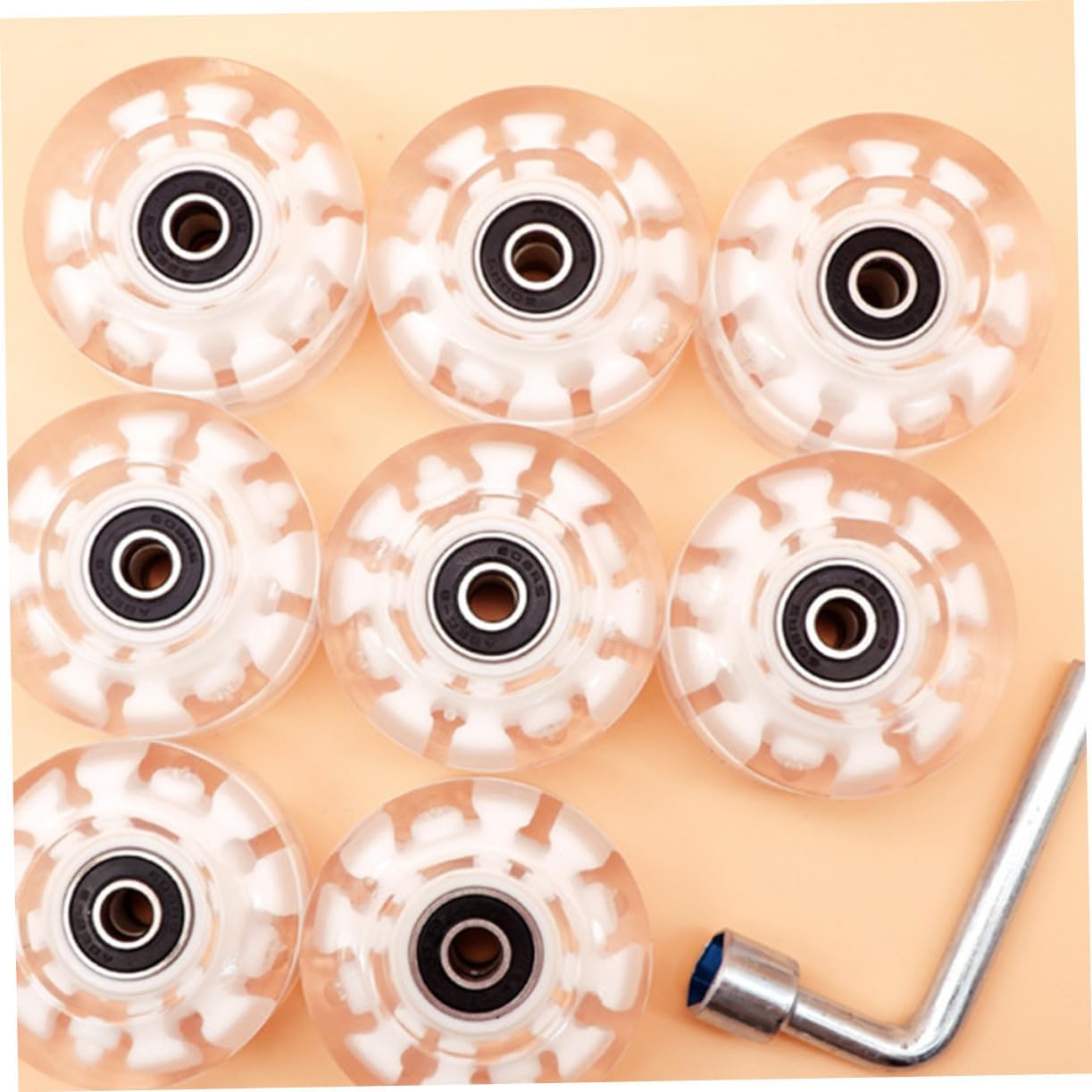 Light Up PU Roller Skate Wheels with Bearings and Wrench Outdoor Grippy Replacement Wheels for Double Row Skates for Adults