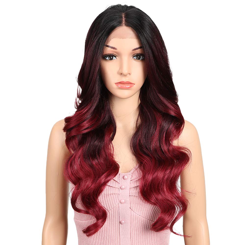 Joedir Lace Front Wigs 24" Long Wavy Synthetic Wigs For Black Women 130% Density Heat Resistant Synthetic Hair Wig(NATURAL BLACK)