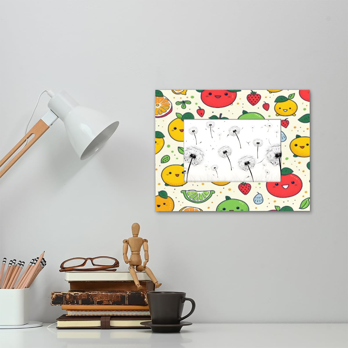 Cute Fruit Characters Wooden Photo Frames 4x6, Acrylic Picture Cover Frame for Wall Tabletop Display, Cute Frames for Home Office Nursery Decor