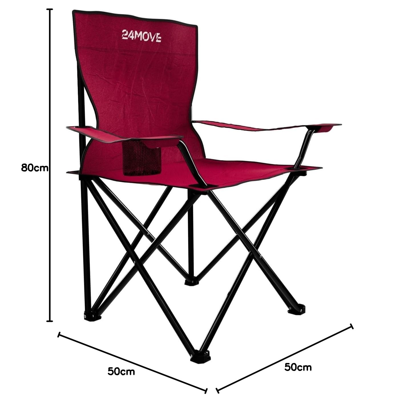 24MOVE® Faltstuhl rot 2er Set Campingstuhl Anglerstuhl mit Getränkehalter - Anglersessel klappbar