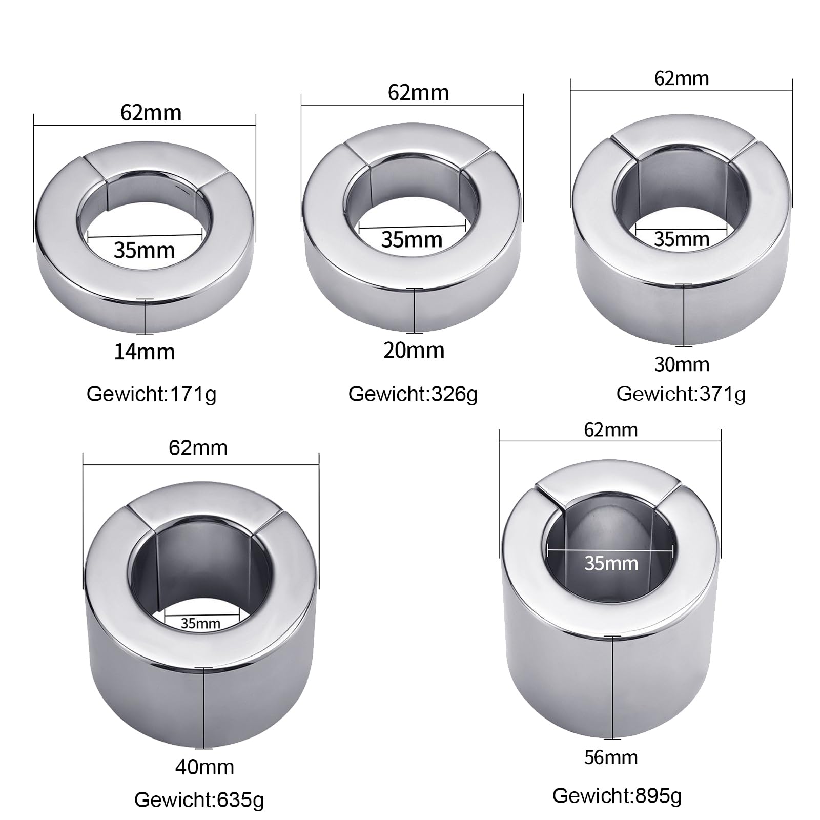 Anillo de testículo con imán de acero inoxidable SM, 5 tamaños, extensor de testículos, colgante de peso for escroto, anillo for pene, juguete sexual for hombres(56mm)