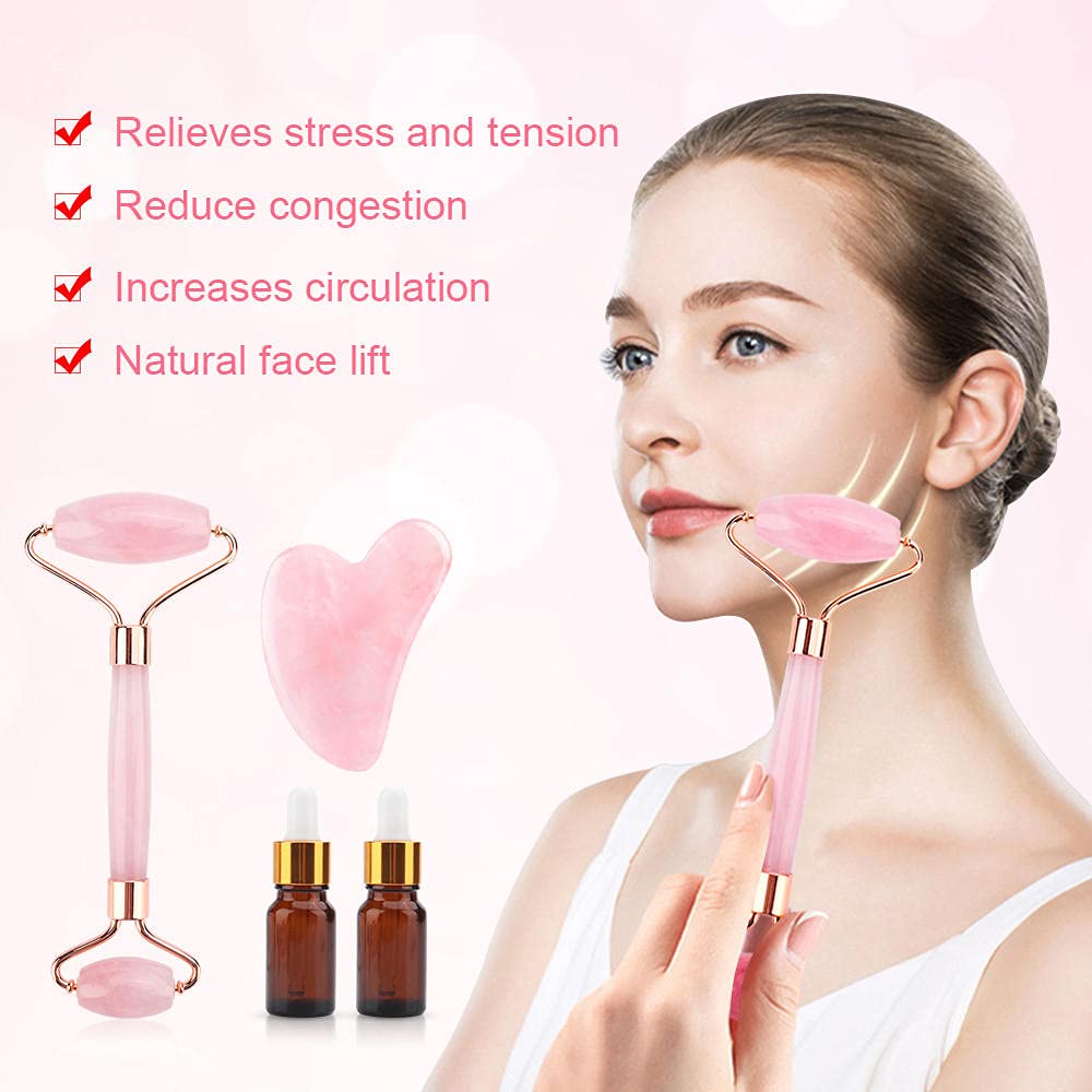 Rouleau de massage du visage en pierre de jade pour visage visage visage col naturel Massager Guasha-B Set non coffret