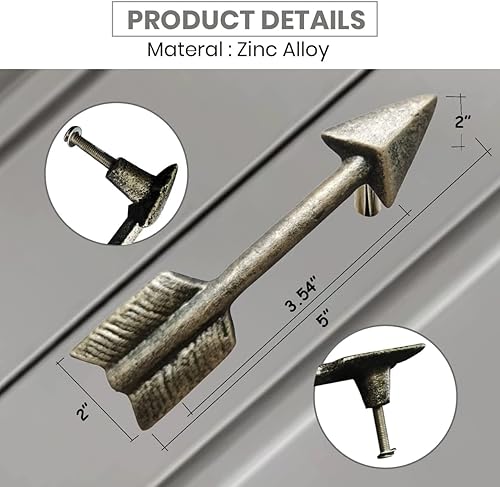 Miniatura 3 de First of a Kind Tiradores de cajón de flecha de doble agujero, juego de 4 unidades, diseño artístico único, manijas decorativas para muebles,