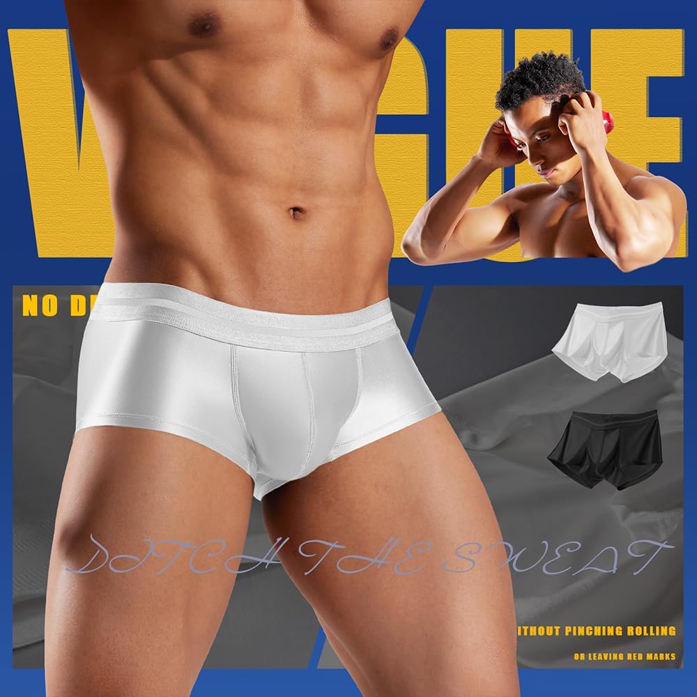 Hgn Men's Ice Silk Boxer Briefs - Cool, Sweat-Resistant Underwear, Breathable Mesh,Flexible Waistband, 4-Pack Comfort Briefs - Image 3