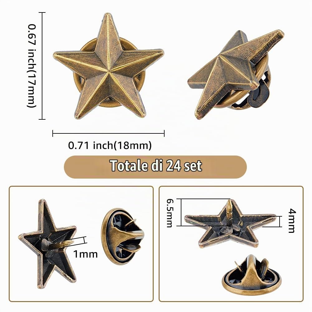 SUPERFINDINGS 24 Pz Spilla In Lega Di Stelle Del Memorial Day Di Luglio - Spilla Da Bavero In Bronzo Antico - Distintivi Con Stella A 5 Punti Per Premi Militari