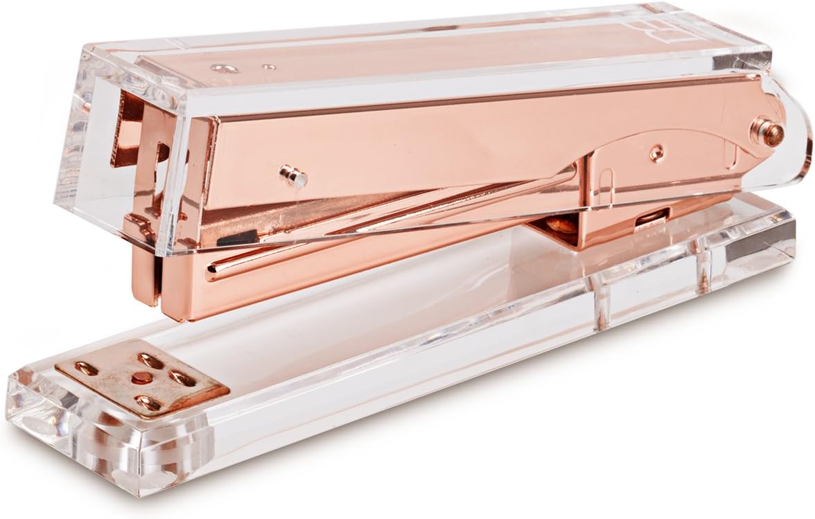 Rose Gold Desk Accessories Acrylic Stapler by DS DRAYMOND STORY - Full Sets Golden Desktop Stationery - Unique Gift Package