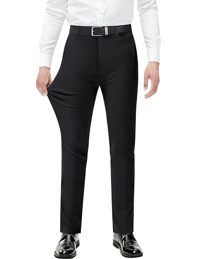 Mens Stretch Dress Pants with Expandable-Waist 3 Fits Slim Fit Classic Straight Big Tall