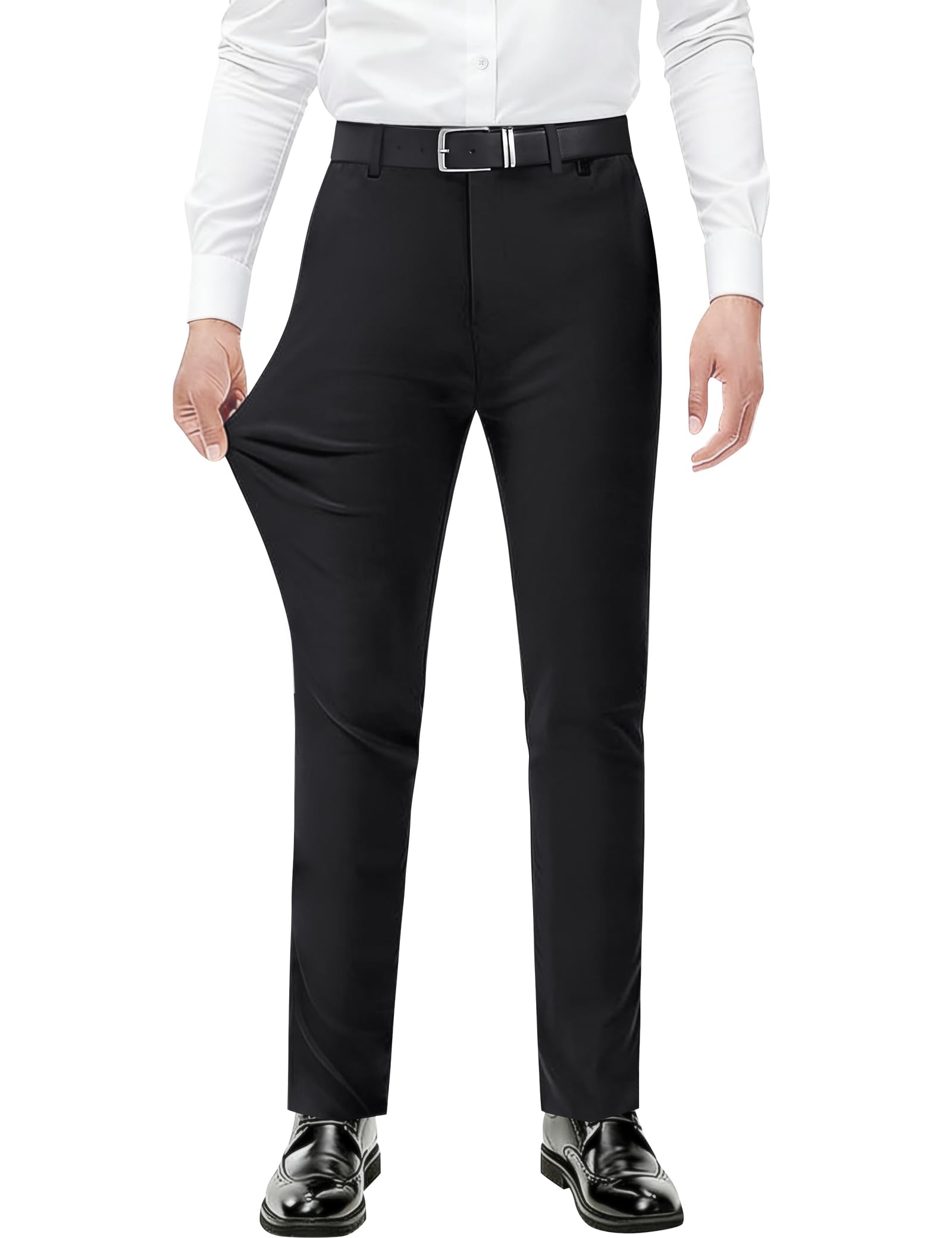 Mens Stretch Dress Pants with Expandable-Waist 3 Fits Slim Fit Classic Straight Big Tall