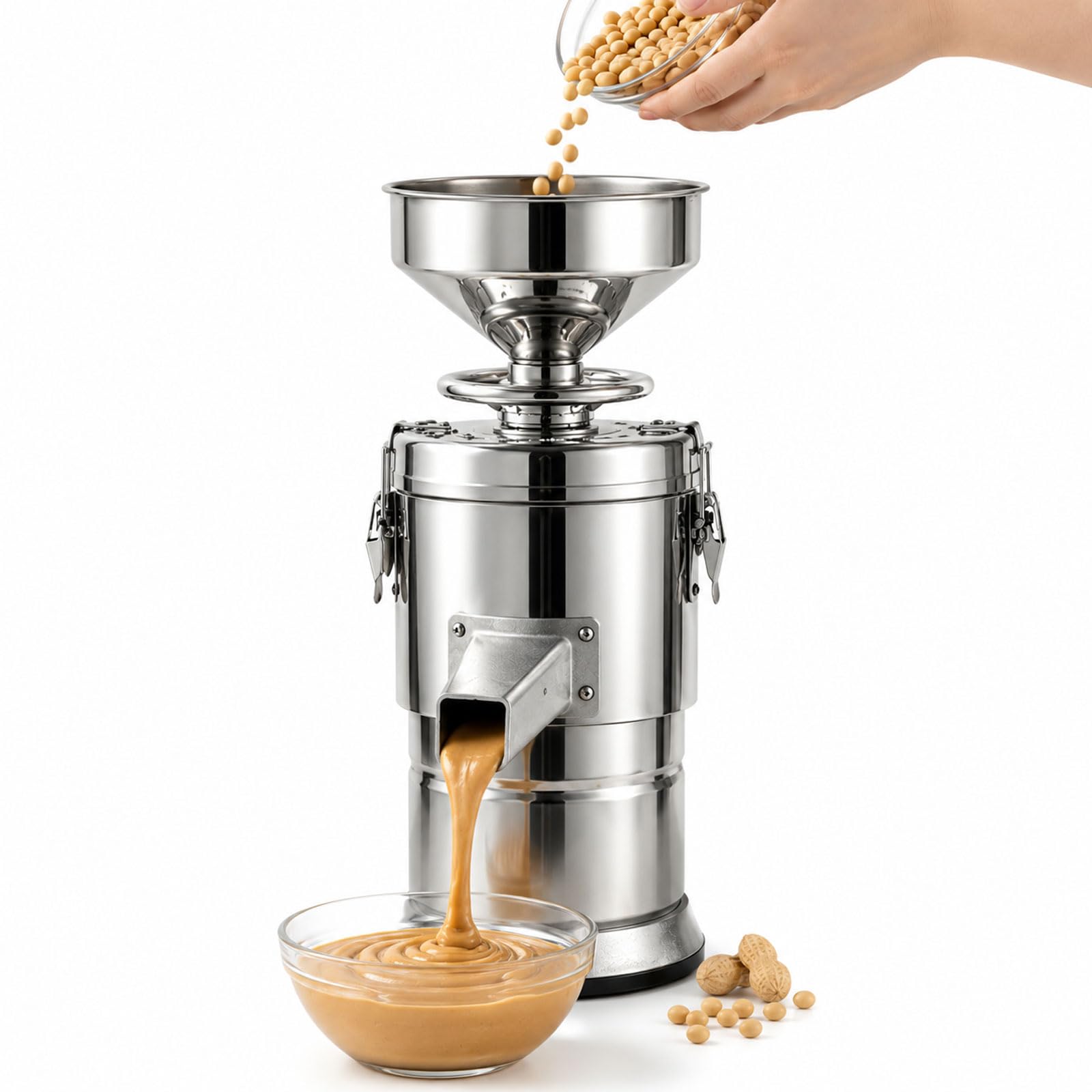 Electric Peanut Butter Maker Machine, 1100w Stainless Steel Nut Grinder, Commercial Grain Mill With Adjustable Fineness, White Corundum Grinding Wheel For Peanut, Sesame, Almond And Walnut Paste