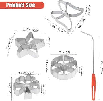 Set of 4 Rosette Waffle Irons Set Rosette Iron Diving Mould Traditional Dough Mould Bunuelos Set with Handle for Fried Waffles DIY Cookies Pastries Biscuits