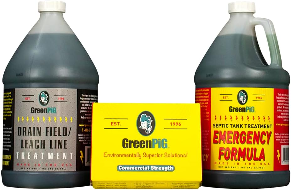 GREEN PIG Drain Field Cleaner, Septic Safe Drain Clog Remover, Treatment for Quickly Clearing Leach Field System Clogs, Back-Ups, and Foul Odors in Septic Tank Systems