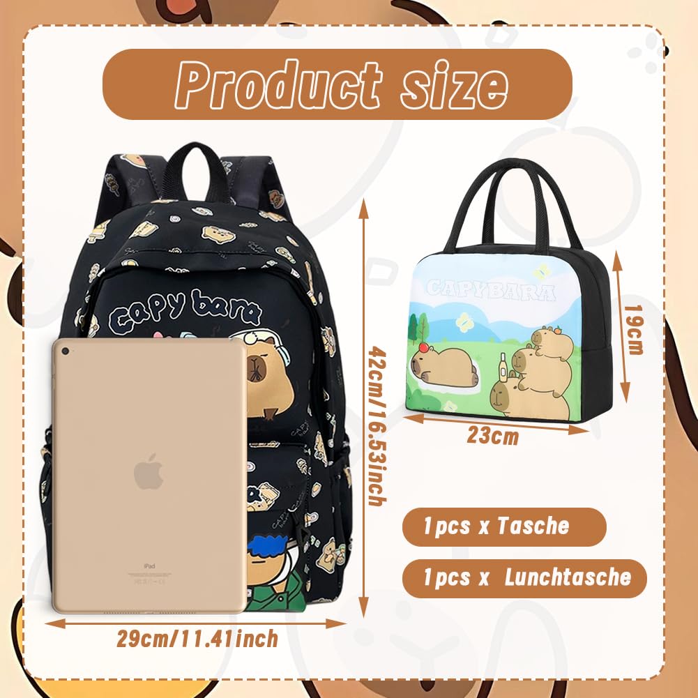 Mochila Escolar Capybara, Capybara Bolsa de Almuerzo Niño, Escolar de Dibujos Animados en 3D Escolares Anime Mochila,Schoolbag escolar de dibujos animados para niños