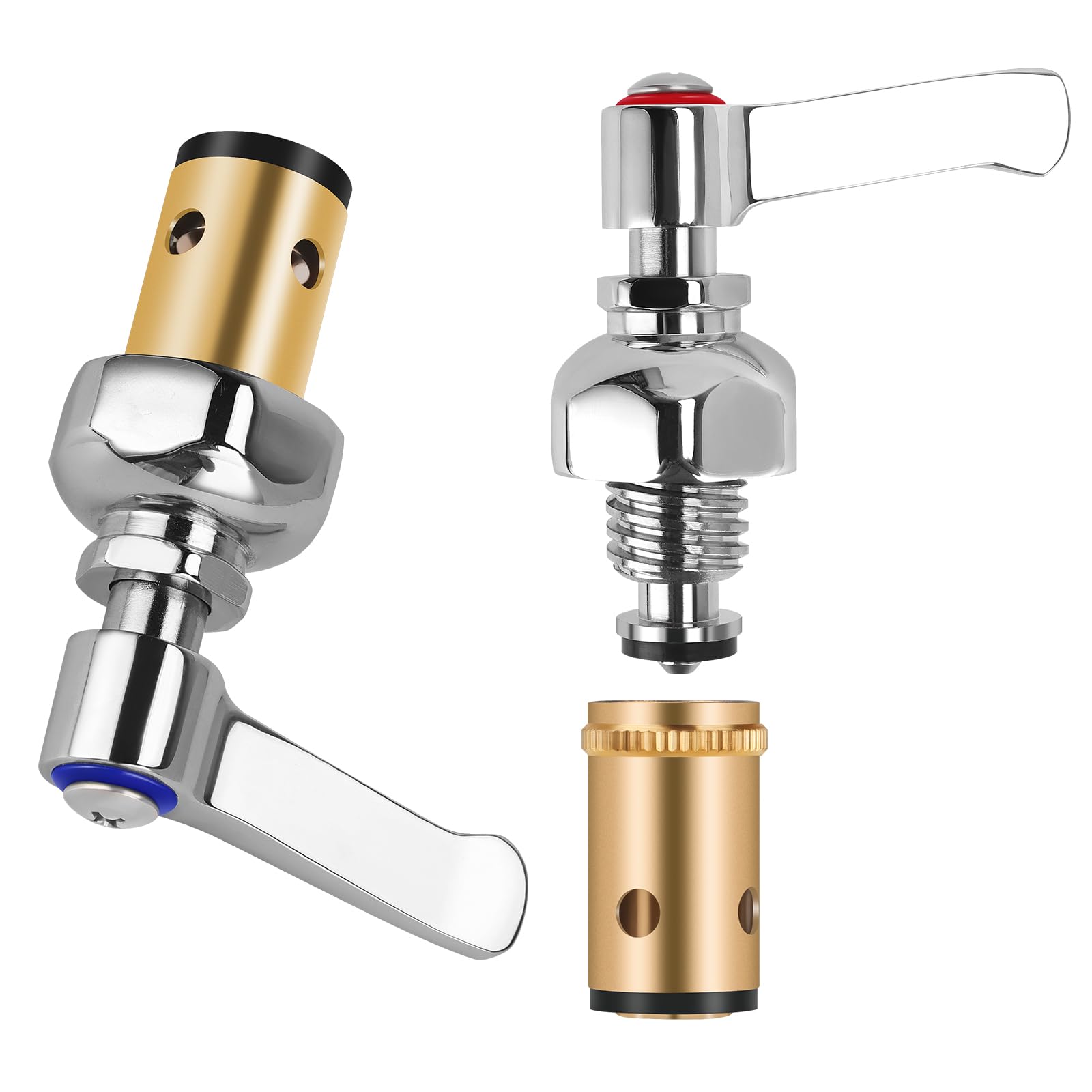 Conjunto de husillo lateral caliente y frío para válvula Eterna, conjunto de vástago de mango para grifos de latón T&S de montaje en pared, reemplaza 002713-40 002714-40 (1 par rojo y azul)