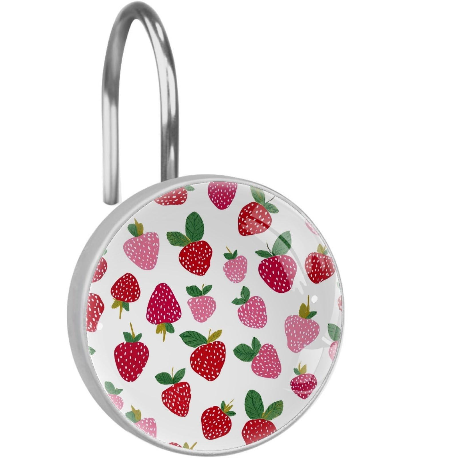 VAPOKF Shower Curtain Hooks, Strawberries Rust Proof Decorative Shower Curtain Rings, Modern Farmhouse Designer Shower Curtain Hangers for Bathroom, 12Pcs