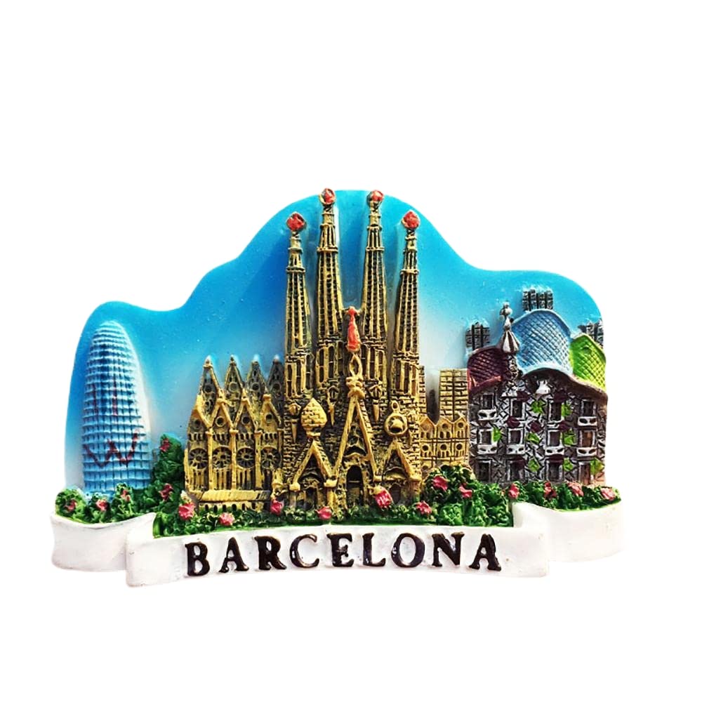 Wedarego Barcelona Spain 3D Landmark Fridge Magnet Souvenir Gift,Resin Handmade Barcelona Refrigerator Magnet Home & Kitchen Decoration Collection