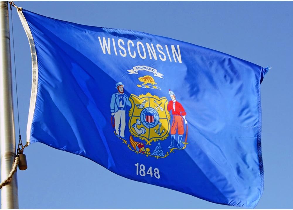 Allied Flag - 4' x 6' Outdoor Nylon Wisconsin State Flag - Made in USA - Vivid Color and Fade Resistant - Reinforced Hem and Brass Grommets