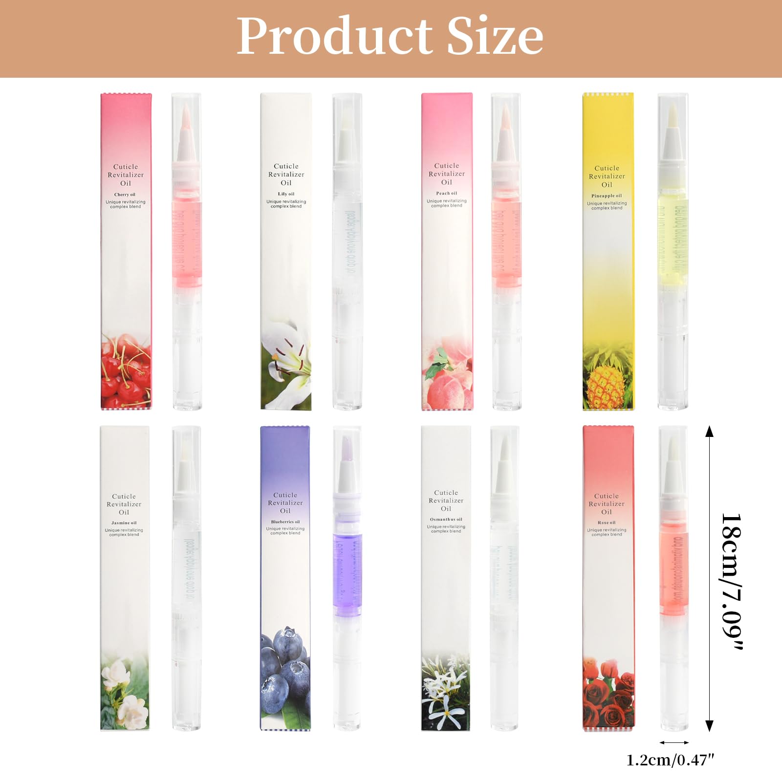 8 Pièces Huile Cuticules Ongles, 3 ml Huile A Cuticule Ongle Riche en vitamines, Extrait De Plantes Naturelles Pour Les Ongles Secs, Squameux, Fissurés Et Barbelés, 18 X 1.2 Cm