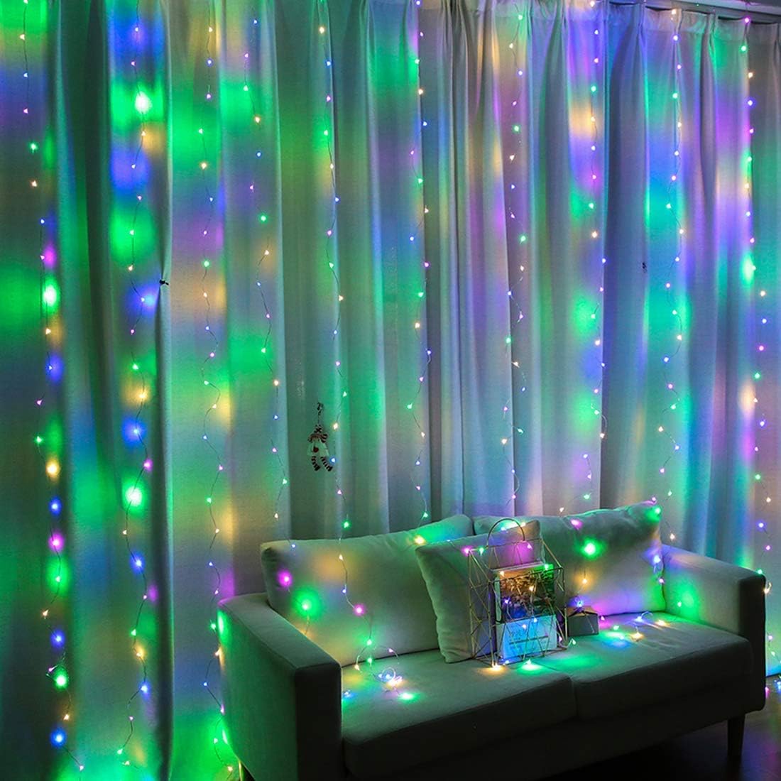 Fairy Curtain Lights 9.8ft x 9.8ft Twinkle 300 LEDs Background String Lights with 8 Modes Remote Timer for Bedroom Window Patio Wedding Party Festival Indoor Décor (4-Color)