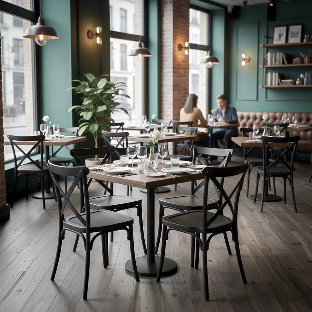 EME 2 Sillas Crossback Color Negro, Sillas de Comedor o Cocina. Incluye 2 sillas. Elegantes para Cocina o Comedor, apilables y Muy Resistentes. Fabricadas en Polipropileno Monoblock.
