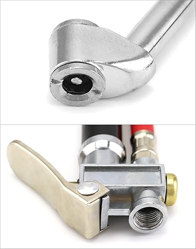 Miniatura 5 de QWORK Inflador de neumáticos con medidor de presión, medidor de inflador de neumáticos de doble cabezal resistente con manguera de goma Accesorios