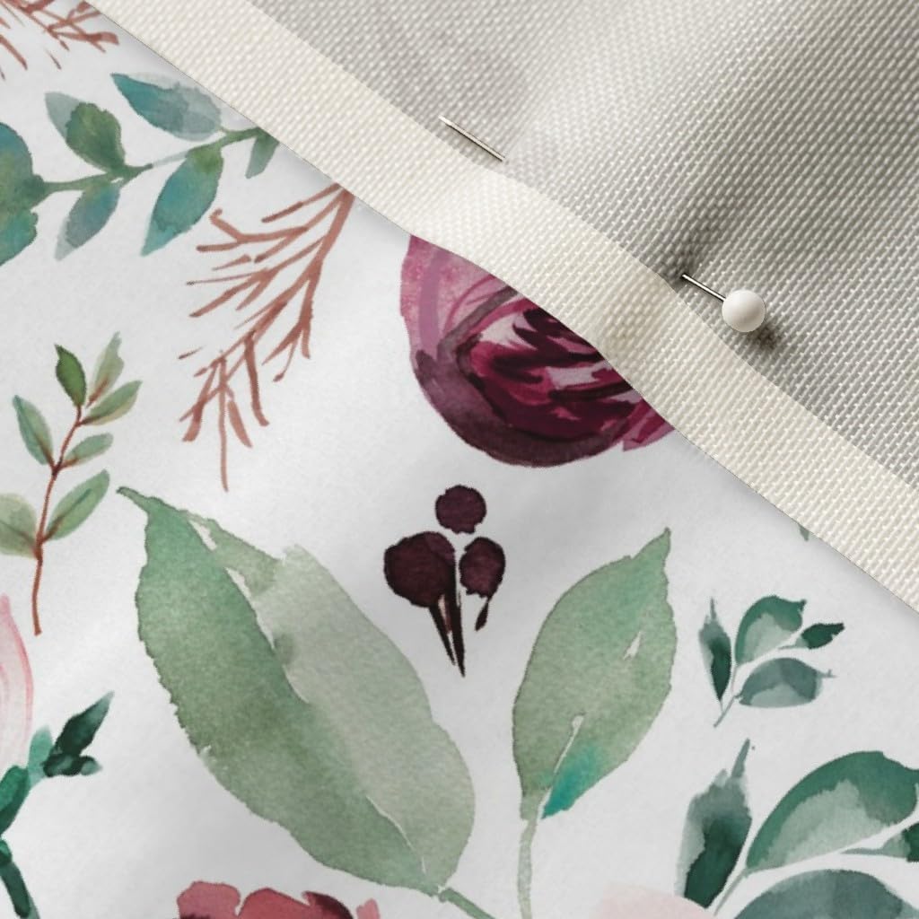 Spoonflower Fabric - Florals, Wild, Heart, Watercolor, Nursery, Rose, Burgundy, White, Printed on Upholstery Velvet Fabric Fat Quarter - Upholstery Home Decor Bottomweight Apparel