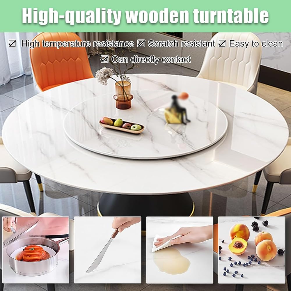 Plato Giratorio para Mesa, Lazy Susan Bandeja De Servicio, Bandeja Rotativa De Madera, Placa Giratoria para Servir Redonda Tabla Rotativa para Cocina(White,50CM/20IN)