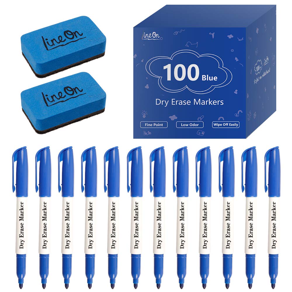 Buy Dry Erase Markers, Lineon 100 Bluk Pack Blue Whiteboard Markers