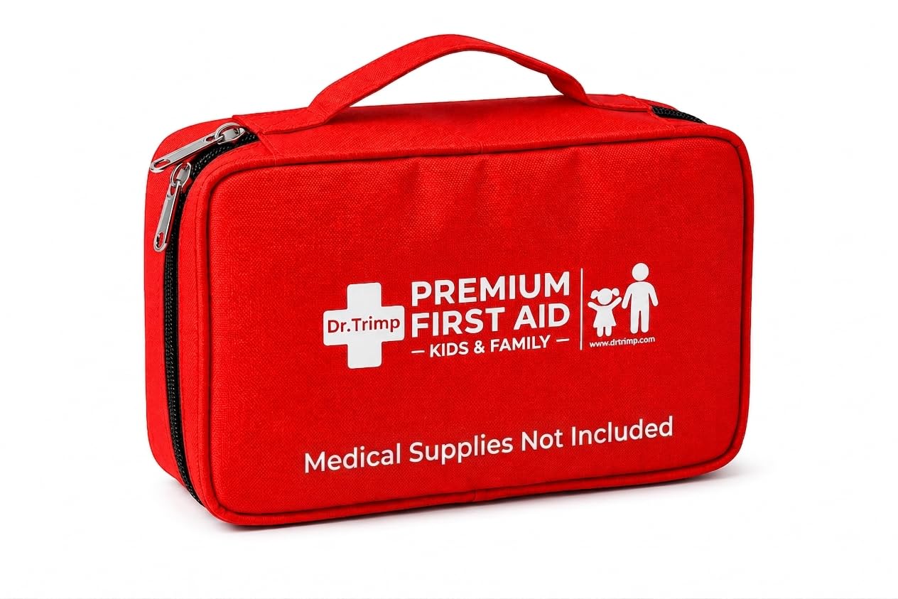 Dr. Trimp First Aid Kit Bag | Large Capacity Medicine Storage Box with Handle | Portable Emergency Kit Organizer | Mesh Pouches & Elastic Loops | for Home, Travel, Car, Office, Camping | Red-picture-18