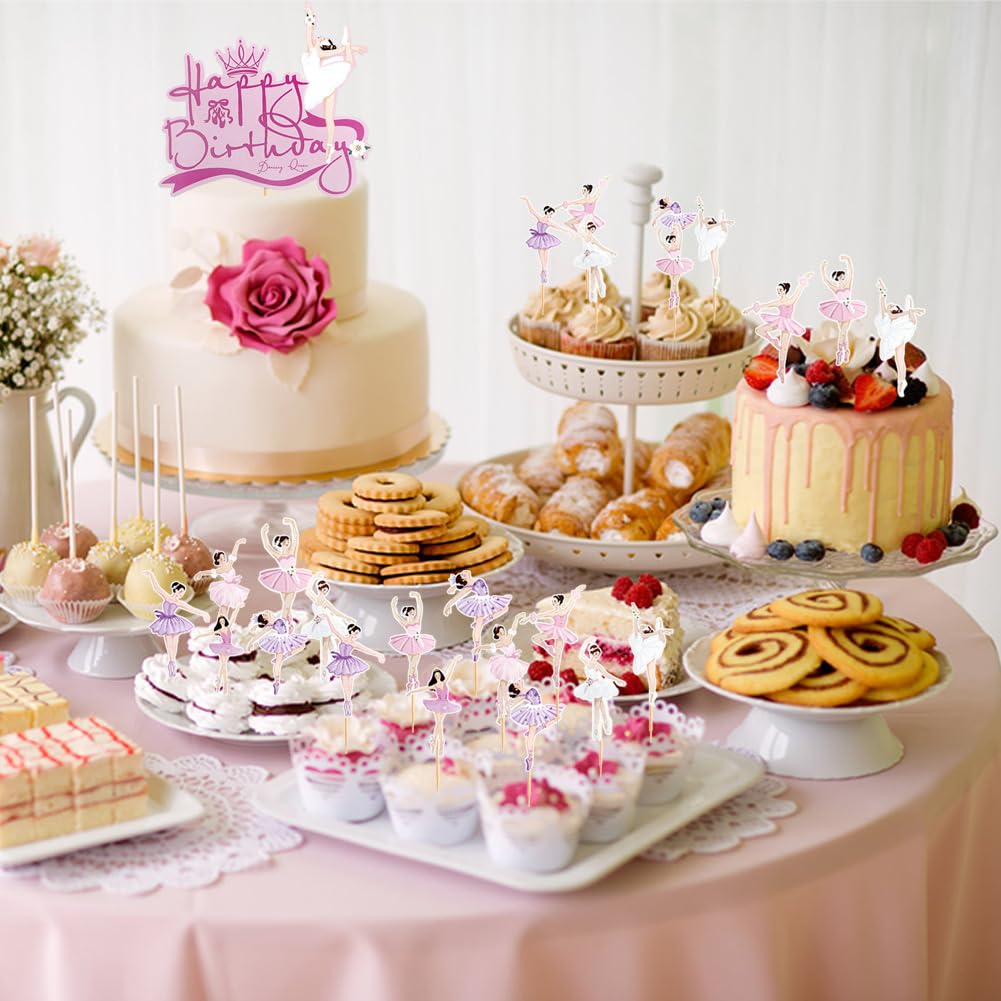 Graplan Lot De 25 Décorations De Gâteau Ballerine Pour Anniversaire, Décoration De Gâteau, Décoration De Gâteau Happy Birthday Pour Enfants Et Filles
