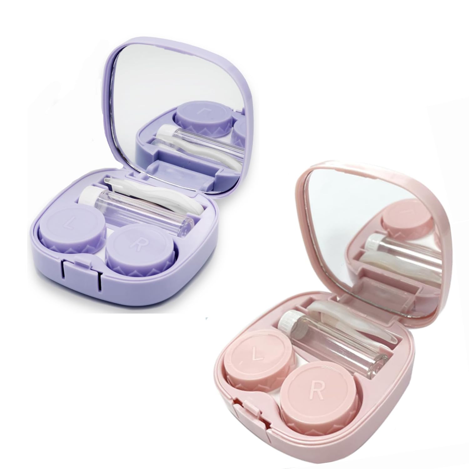 2PCS Contact Lens Soak Storage Kit, Contact Lens Case with Mirror, Generic Contact Lens Case Travel Size Cute Colored Contact Lenses Applicator Removal Tool Kit with Solution Bottle for Daily Outdoor
