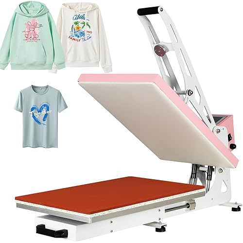 16x24 Heat Press Machine, Clamshell Heat Press with Slide-Out Base, Semi-Auto Sublimation Heat Press Machine for T-Shirts Ceramics, Bags, Cushion and More, 110V, 2000W, Pink