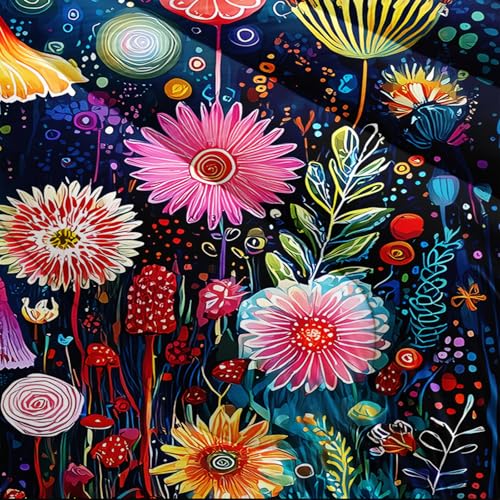 Image of AILONEN Cartoon Magic Mushroom Comforter Sets Full Size,Fantasy Floral Bedding Sets for Teens Adults,Soft Microfiber 3-Piece,1 Quilt + 2 Pillowcase