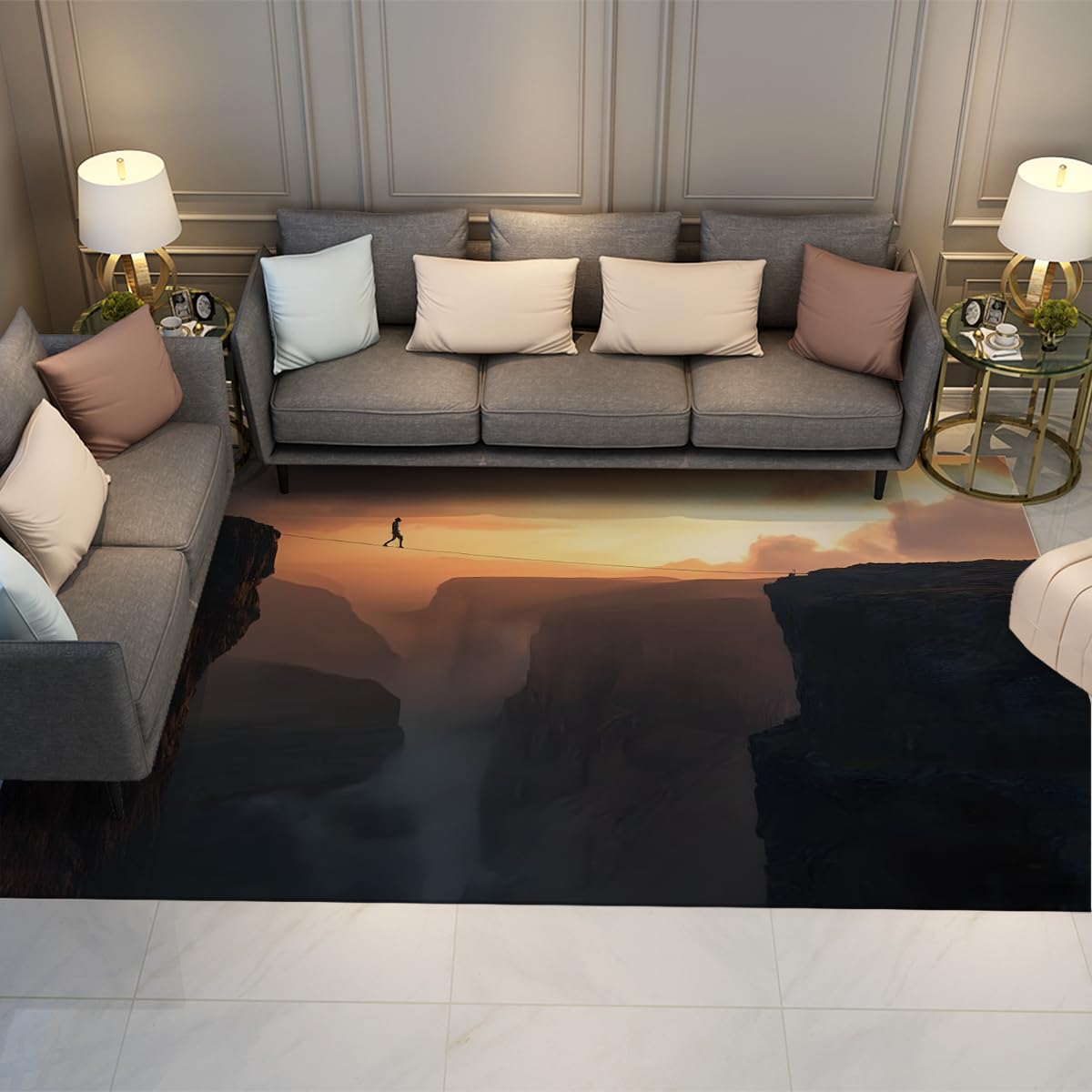 Tapis d'espace d'aventure 150x210cm salon avec sol décoratif coucher de soleil