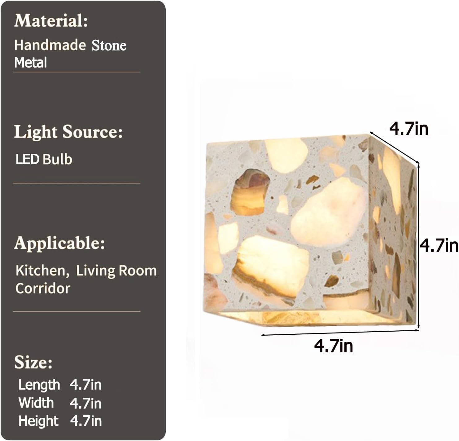 Modern Terrazzo Wall Sconce, Handmade Natural Stone Wall Light Fixture, LED Wall sconces, Warm Light, Vanity Lamp for Living Room, Bedroom, Hallway, Kitchen Island 4.7in
