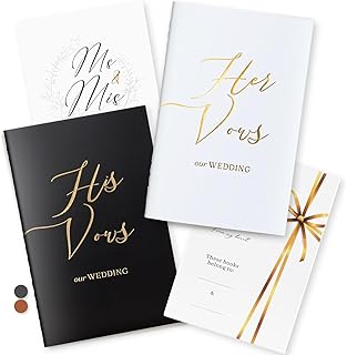 molekaus Elegant Vow Books His and Hers with Gold Foil Lettering, 2 Pack Perfectly Wedding Vow Books for 28 Lined Pages, Wedding Registry Ideas 6 x 4 Inch, Minimalist Booklet Gift for Bride and Groom