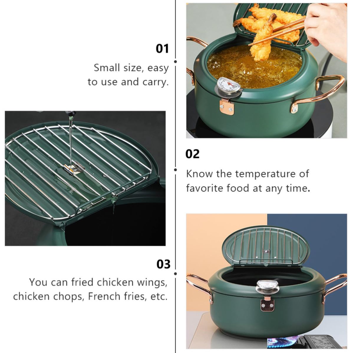 Poêle Antiadhésive pour Plaque à Induction et Gaz Verte Friteuse Japonaise Mini en Acier au Carbone Poêle à Frire Tempura, Usage Domestique