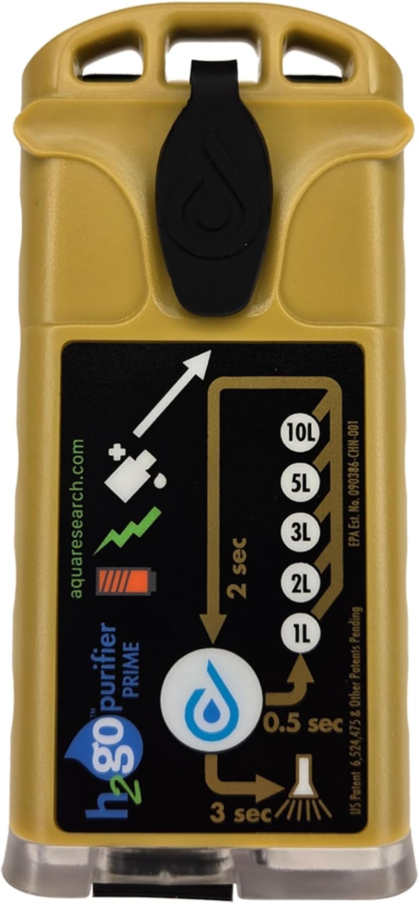 H2gO Prime Survival Water Purifier, 5 mg/L, Camping Water Purifier, Tactical Survival Gear, Emergency Water Filtration, Hiking Gear Essential with Virtually Unlimited Purification