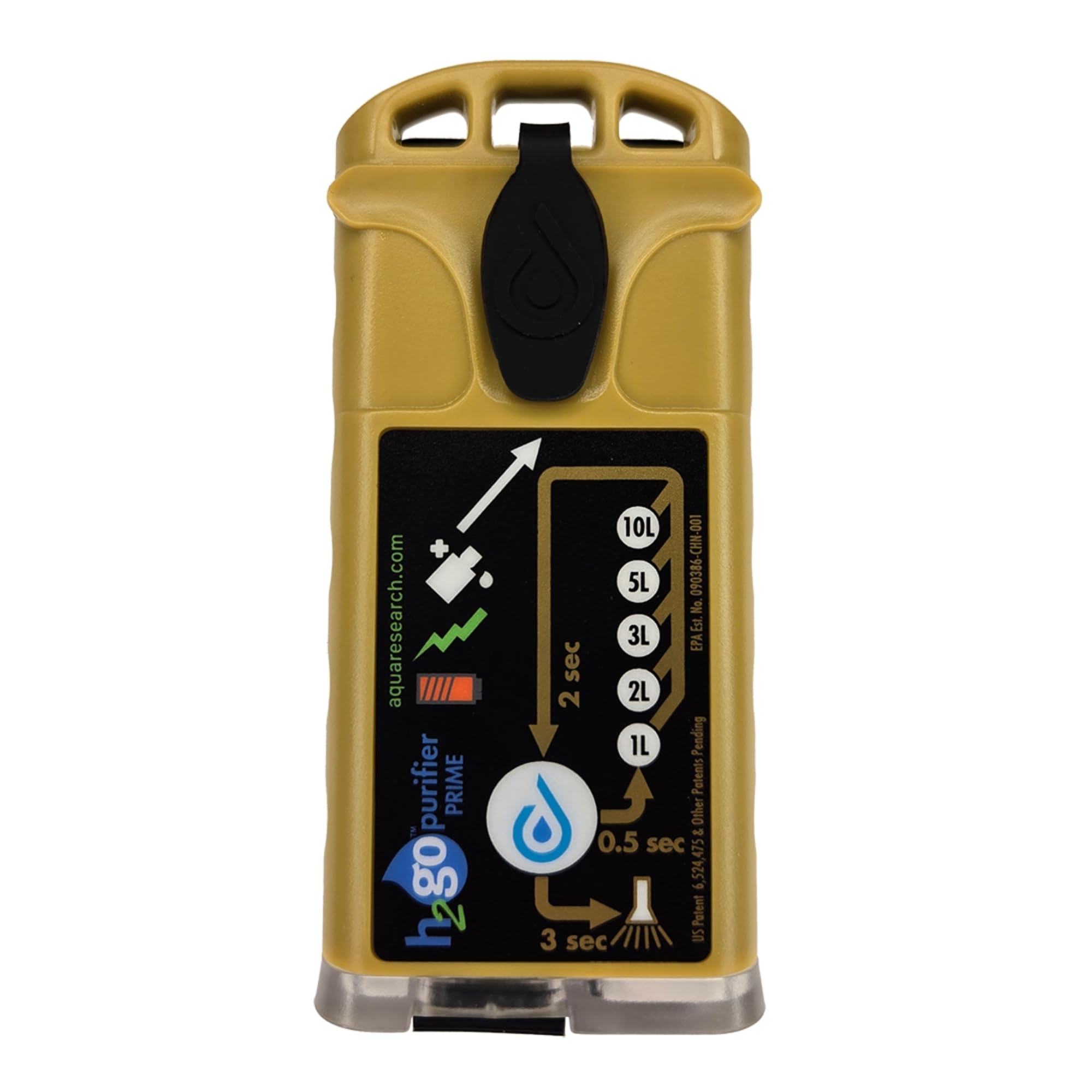 H2gO Prime Survival Water Purifier, 5 mg/L, Camping Water Purifier, Tactical Survival Gear, Emergency Water Filtration. Hiking Gear Essential with Virtually Unlimited Purification.