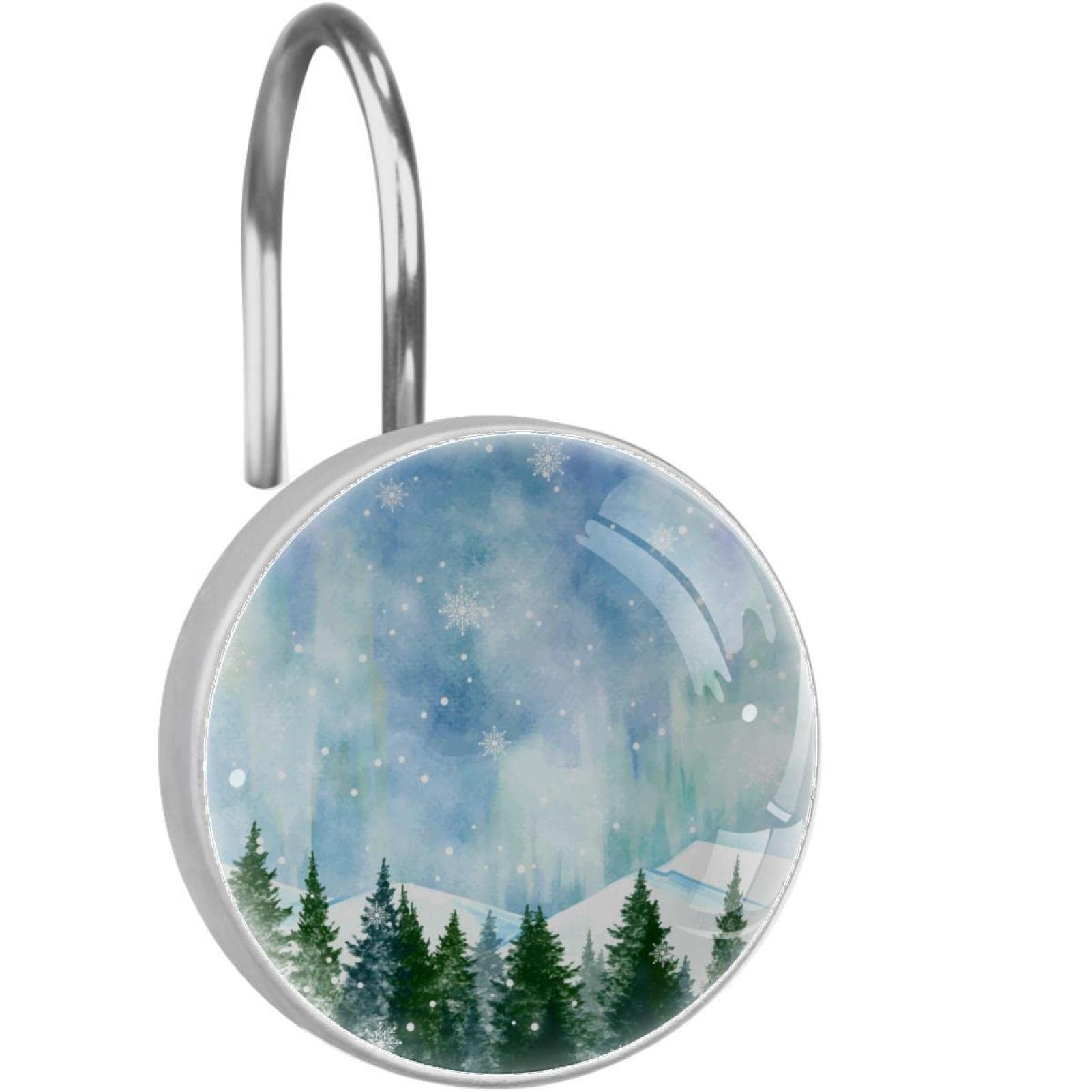 Crochets de douche en acier inoxydable lot de 12 anneaux decoratifs paysage d'hiver