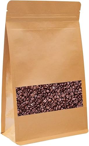 Bolsas de papel kraft de pie, reutilizables con cierre de cremallera y muesca transparente mate, bolsa de almacenamiento de alimentos resellable,