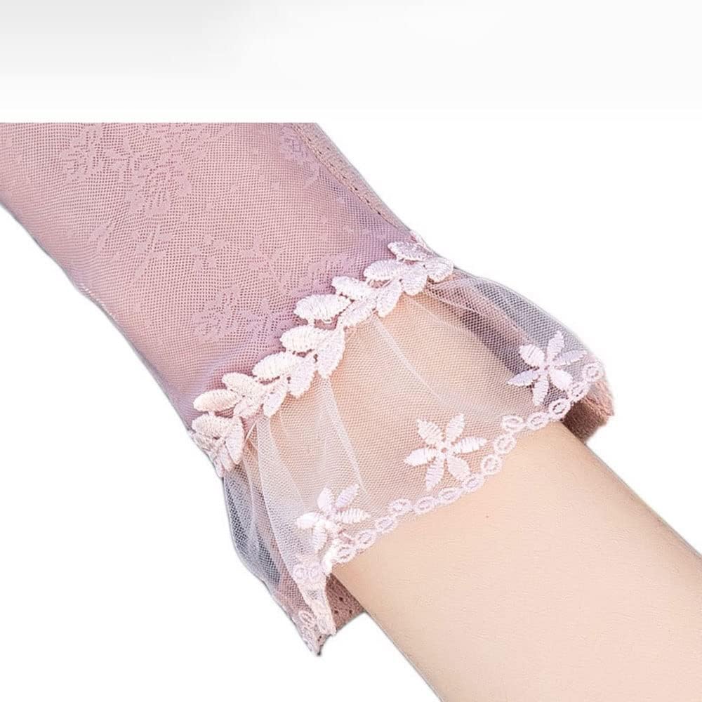 Women's Summer Lace Outdoor Touch Screen Finger Gloves Breathable Ladies Ice Silk Lace Sunscreen Non-Slip Driving Gloves (Color : B, Size : One Size)