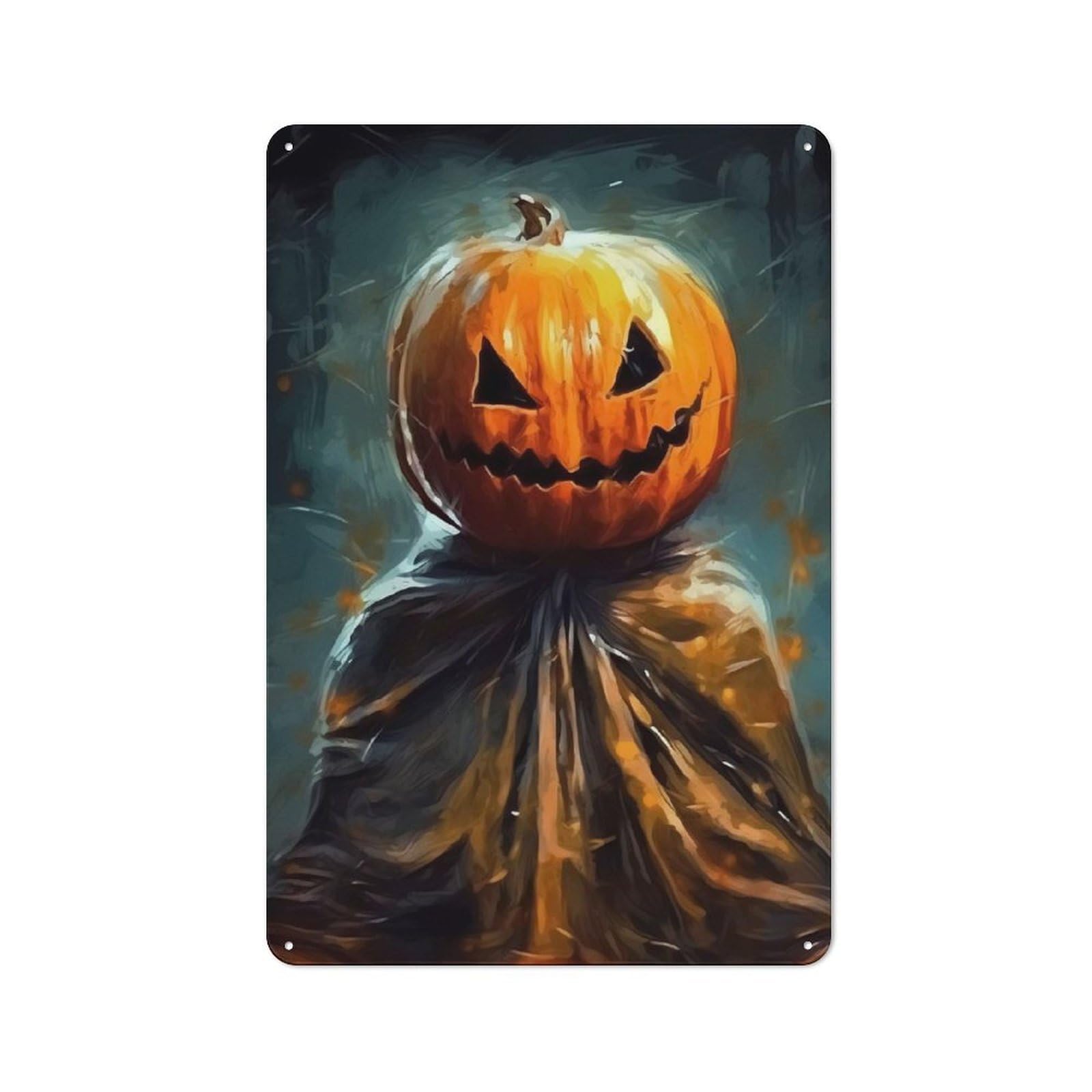 Junmoney Pumpkin Dummy Evil Metal Wall Sign With Design 30X20cm, Weathered Look Workshop Wall Decor For Garage, Hobby Room, Office Or Man Cave