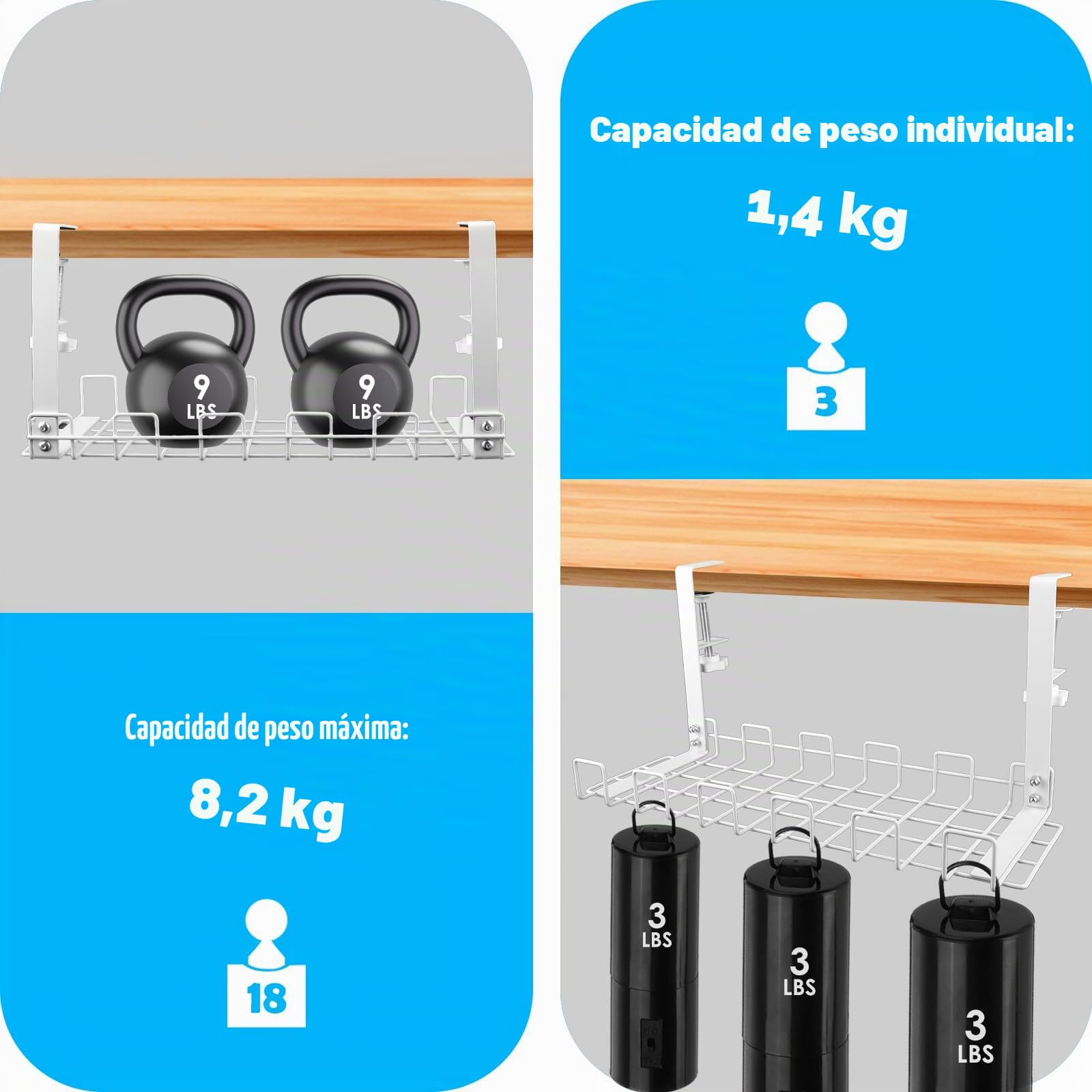 Organizador Cables, Bandeja de Gestión de Cables Cable Management, Organizador Cables Escritorio para Debajo del Escritorio, Cesta de Malla sin Taladrar, Accesorios para Almacenar y Esconder Cables